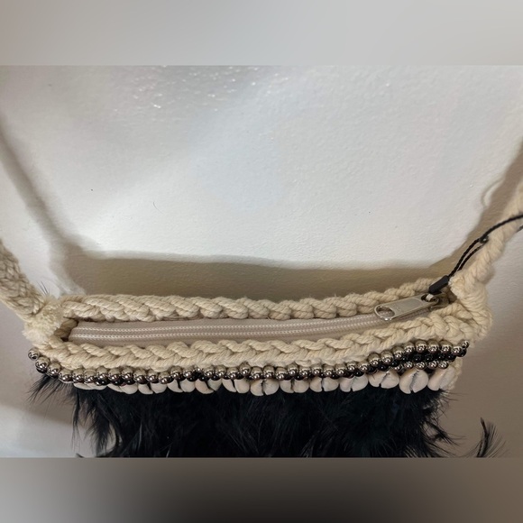 Hand Made Macrame Feather Pouch - Black - Picture 3 of 8